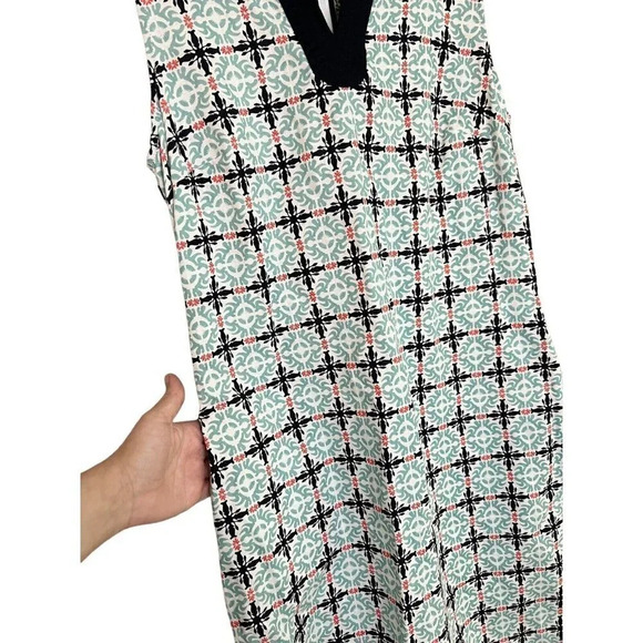 Talbots Dress Sz 4 Morrocan Tile Linen Cotton Sheath Sleeveless Navy Aqua Coral - Picture 5 of 11
